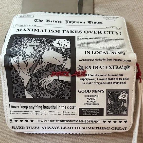 Betsey Johnson Black and White Newspaper Wristlet - Picture 10 of 15